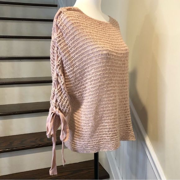 DREAMER Pink Open Knit Lace Up Sleeves With Bows Sz Small - Picture 5 of 12